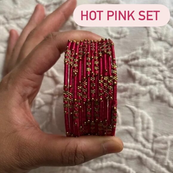 hot pink rani pink and gold silk thread bangle set Desi Wedding haldi - Picture 10 of 12